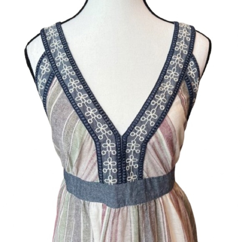THML Women’s Multicolor Striped Maxi Dress Size Large Bohemian Embroidered New - Picture 4 of 11